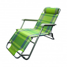 Кресло-шезлонг БРИЗ (каркас серый металлик ткань зелено-белый квадрат)