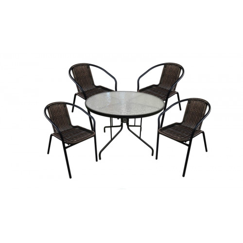 Набор мебели МАРСЕЛЬ  С ОПЛЕТКОЙ (с 4 креслами искуственный ротанг , стекло)