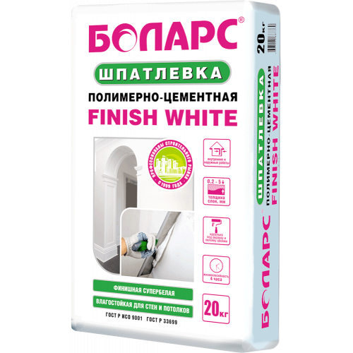 Шпатлевка полимерно-цементная Finish White БОЛАРС 20 кг