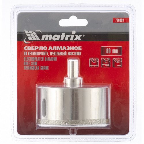 Сверло по керамограниту,  80х67мм 3-гран.хвост.  MATRIX 726803